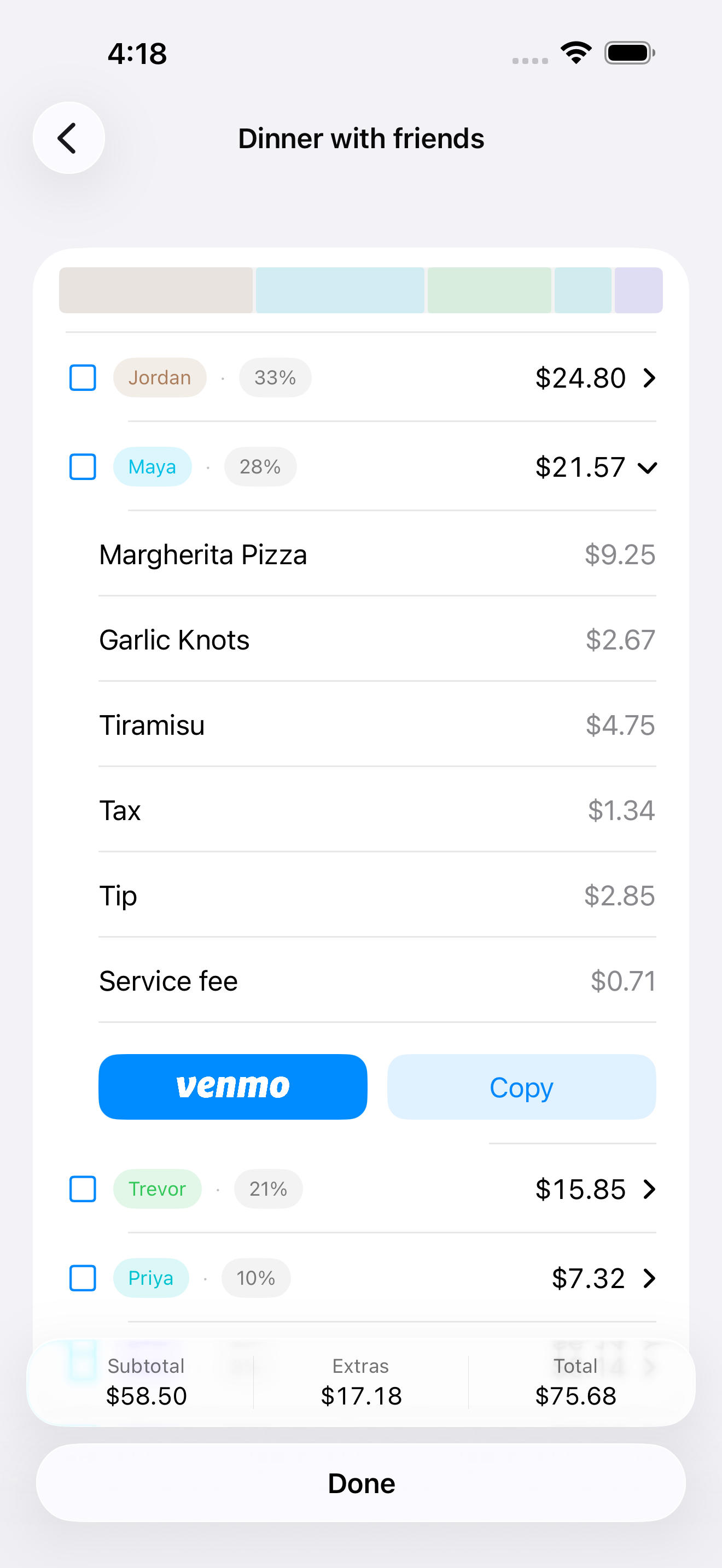 Review screen of Quick Split